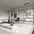 Modern Minimalist Study Room Interior With Stone Wall Glass Desk Black Chair And Bookshelves