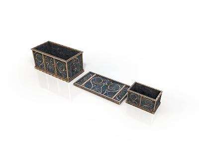 Black Intricate Patterned Metal Boxes With Open Lid And Interior Structure 3d model