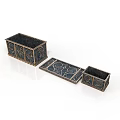 Black Intricate Patterned Metal Boxes With Open Lid And Interior Structure 3d model