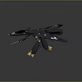 Black Fighter Aircraft with Pirate Skull Crossbones Symbols and Yellow Accents in Futuristic Design