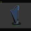 Elegant Golden Harp Musical Instrument With Intricate Carvings And Transparent Stable Base
