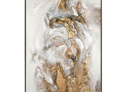 Modern Abstract Painting With Gold White Gray Fluid Texture And Metallic Accents 3d model
