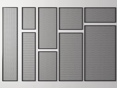 Architectural Metal Grid Panels with Various Sizes and Grid Patterns Arranged on White Background 3d model