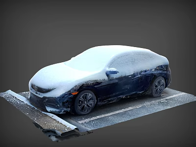 Dark Blue Car Covered With Snow Parked In Outdoor Parking Spot 3d model