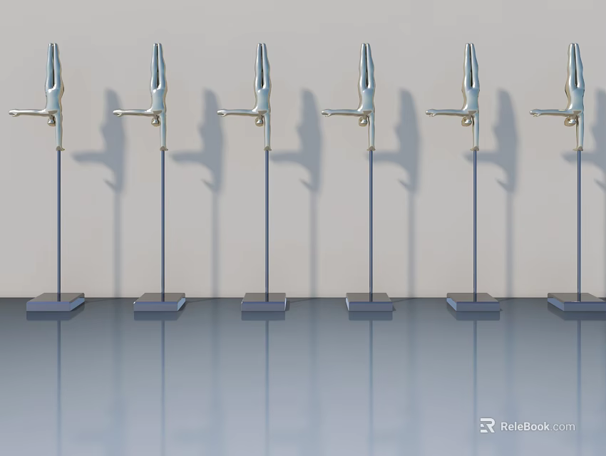 Multiple Swing Doors With Metal Frames Displayed On Blue Stands In Exhibition Area 3d model 