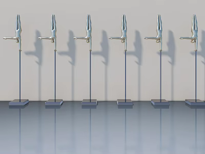 Multiple Swing Doors With Metal Frames Displayed On Blue Stands In Exhibition Area 3d model