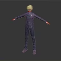 3D Character Model With White Hair Sunglasses Blue Uniform And Outstretched Arms