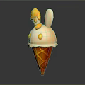 Cute Rabbit Ear Shaped White Ice Cream Cone With Caramel Drizzle And Yellow Dots