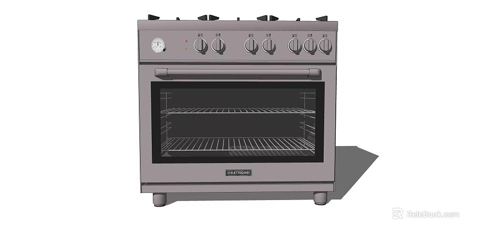 Stainless Steel Kitchen Range With Gas Hob Control Knobs And Oven Racks 3d model 