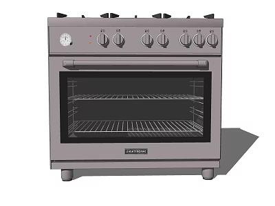 Stainless Steel Kitchen Range With Gas Hob Control Knobs And Oven Racks 3d model