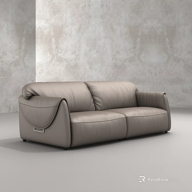 Modern Two Seater Leather Sofa Featuring Sleek Contemporary Design and Neutral Tone 3d model 