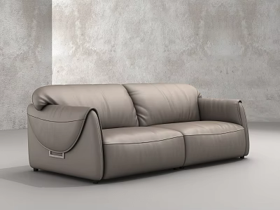 Modern Two Seater Leather Sofa Featuring Sleek Contemporary Design and Neutral Tone 3d model