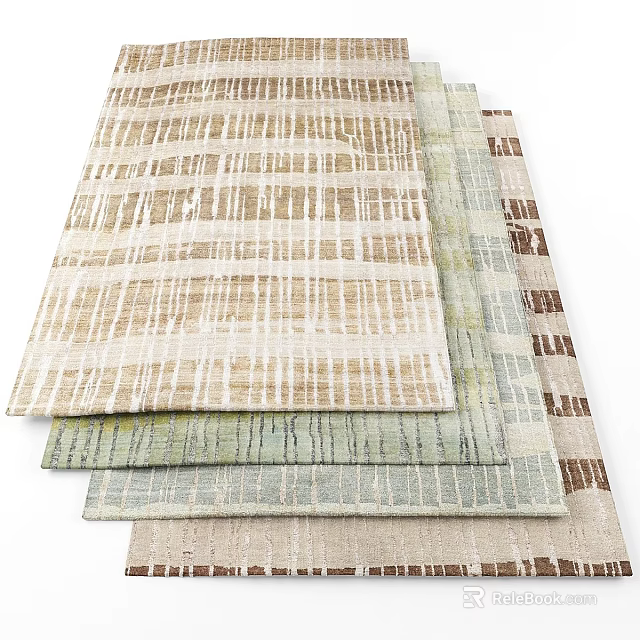 Square Rugs Stacked With Beige Green Gray Tones And Textured Stripes For Home Decor 3d model 