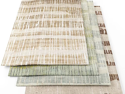 Square Rugs Stacked With Beige Green Gray Tones And Textured Stripes For Home Decor 3d model