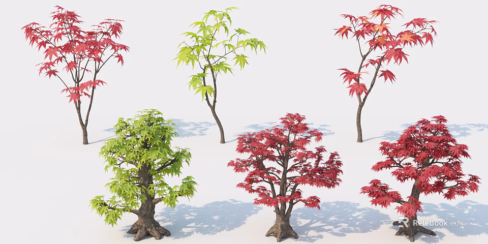 Various Arbor Trees With Red And Green Leaves For Landscape Decoration 3d model 
