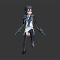 Game Movie Character With Blue Purple Hair Green Eyes Tech Outfit And Dynamic Action Pose