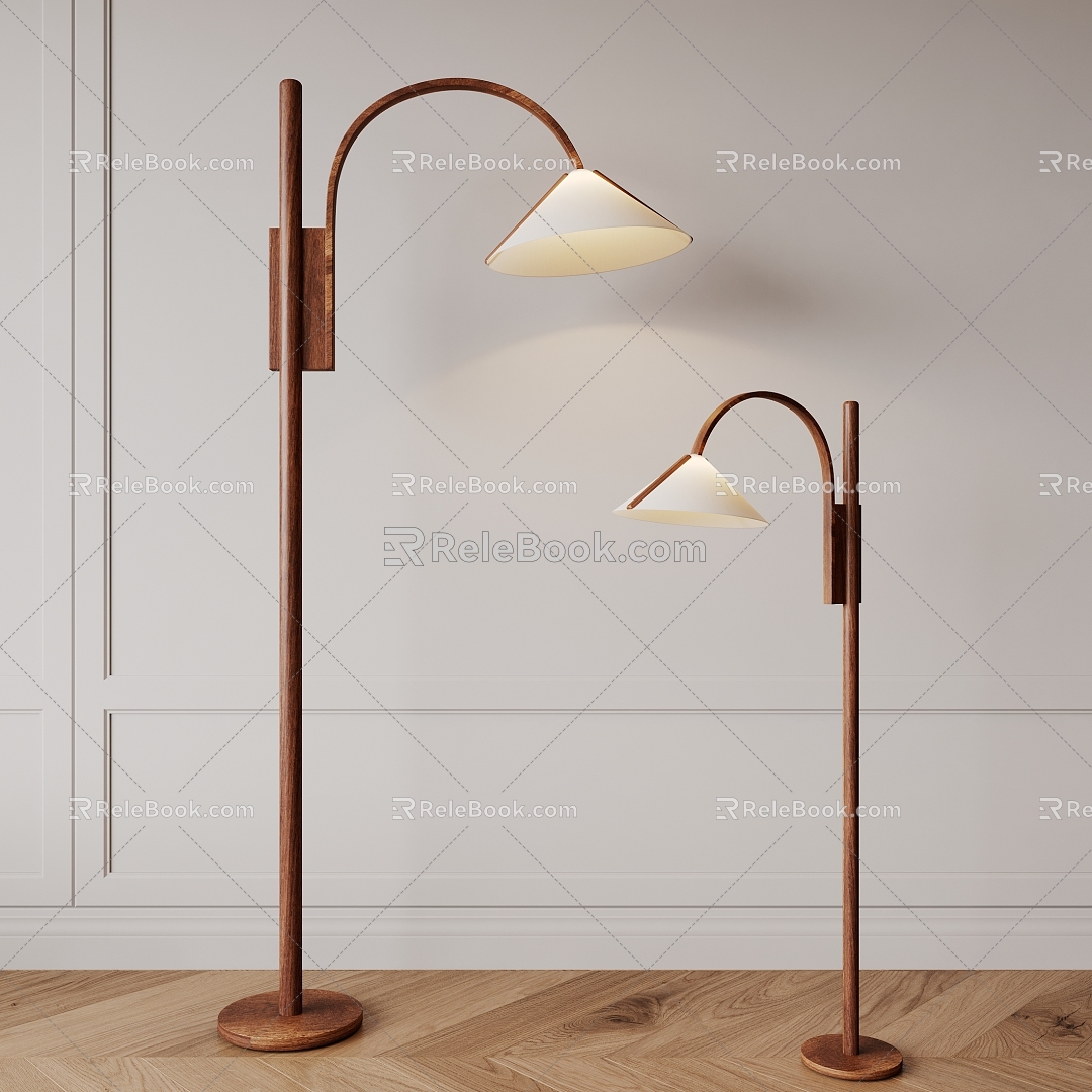 Quiet floor lamp in ancient solid wood 3d model