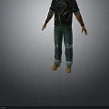 Bald Bearded Male Character Wearing Black Leather Vest Ripped Jeans Yellow Shoes And Tattooed Arms