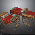 Vintage Metal Bed Frames Set Of Three With Red Sheets Green And Orange Pillows