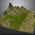 Detailed 3D Terrain Model Featuring Mountain Ranges And Lush Green Areas
