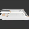 Streamlined Solar Powered Catamaran with Upper Deck Railing and Modern Design
