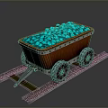 Red Mine Cart Loaded With Blue Glowing Stones On Metal Tracks
