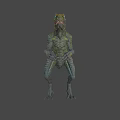Game Movie Character Green Scaly Dinosaur with Blue Eyes Sharp Teeth Open Mouth Spiked Back