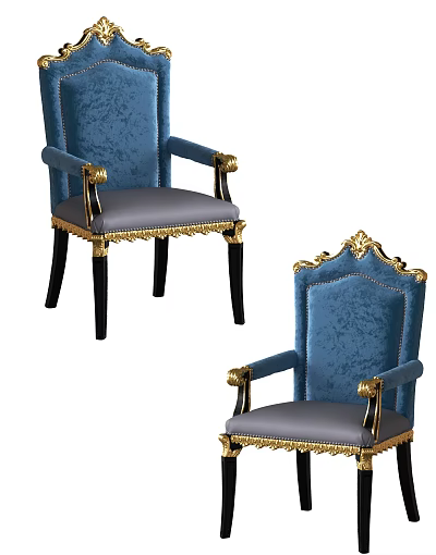 Classic Blue Velvet Dining Chairs With Gold Accents And Black Legs 3d model