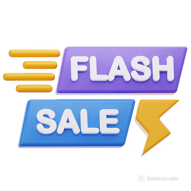 Decorative Ornament Set With Flash Sale Tag And Yellow Lightning Accents 3d model 