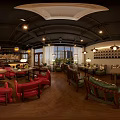 Cozy Café Interior Design With Pendant Lights Wooden Bookshelves Green Plants And Tables