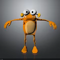 Orange Spotted 3D Creature Character With Big Eyes And Outstretched Arms And Legs