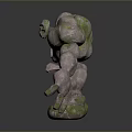 Moss Covered Stone Golem Creature With Blue Glowing Patterns On Limbs And Chest 3D Rendering 3d model