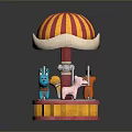 Toy Carousel Model With Red Yellow Striped Canopy And Colorful Animal Figures