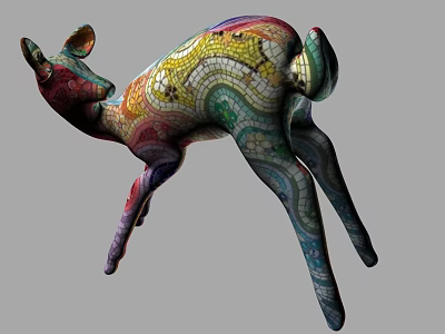 Colorful Mosaic Deer Sculpture With Intricate Patterns And Artistic Design 3d model