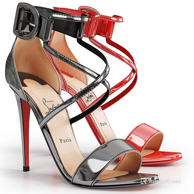 Fashionable Women's Clothing Paired With Red And Black High Heel Sandals 3d model 