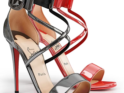 Fashionable Women's Clothing Paired With Red And Black High Heel Sandals 3d model