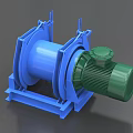 Blue Industrial Winch With Green Motor And Sturdy Base For Heavy Duty Industrial Use
