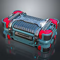 Stylish Storage Box With Blue And Red Metallic Texture And Mechanical Design