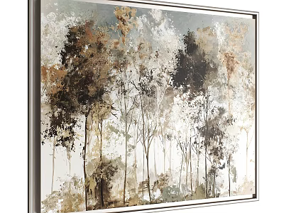 Abstract Framed Oil Painting Of Forest Landscape With Tall Trees And Warm Tones 3d model