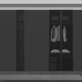Modern Sleek Black Wardrobe With Glass Doors Hanging Clothes And Open Shelves