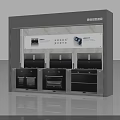 Modern Display Shelf Showcasing Smart Kitchen Appliances With Multiple Black Ovens 3d model