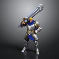Blonde Haired Warrior in Silver Blue Armor Wielding Giant Sword with Blue Accents