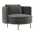 Modern Gray Velvet Accent Chair With Round Seat Armrests And Metal Legs
