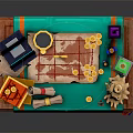 Wizardry Supplies on Wooden Table with Green Cloth Scroll Quill and Potion Bottles