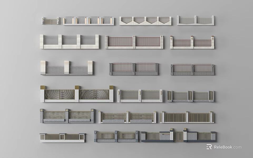 Various Fence Designs With Different Styles Materials And Patterns For Outdoor Use 3d model