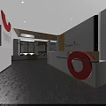 Modern Tobacco And Liquor Store Interior With Wooden Ceiling Shelves And Red Display Cabinets