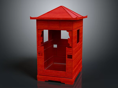 Red Traditional Chinese Architectural Pavilion Model With Wooden Structure And Open Design 3d model