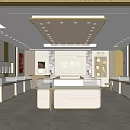Elegant Jewelry Store Interior With White And Gold Display Cases And Bright Lighting