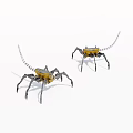 Yellow And Black Spider Robots With Mechanical Legs And Long Tails