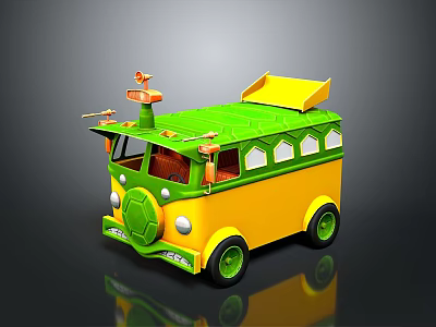 Colorful Green And Yellow Cartoon Style Toy Bus For Kids Playtime 3d model